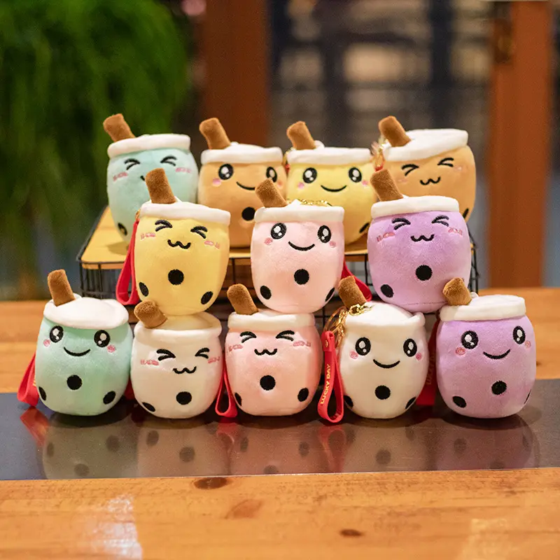 Kabarcık çay peluş oyuncak Boba sütlü çay dolması peluş kolye Kawaii yumuşacık sevimli doldurulmuş gıda anahtarlık oyuncak