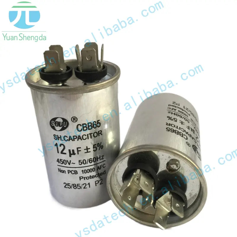 Condensador de compresor de aire acondicionado, parte inferior plana, CBB65, 450V, 12uF