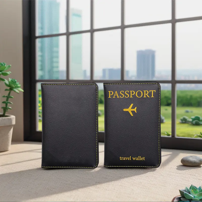 Business Style Travel Wallet Kunden spezifisches Design Laser gravierter Leder pass halter mit süßem Ausschnitt für Visitenkarten
