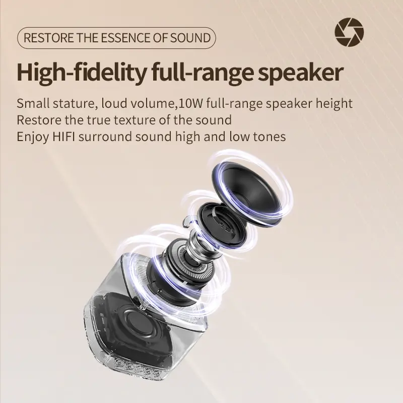 Alto-falante de áudio sem fio com luzes LED, subwoofer com microfone, caixa portátil para festas e música, alto-falante inteligente Bluetooth