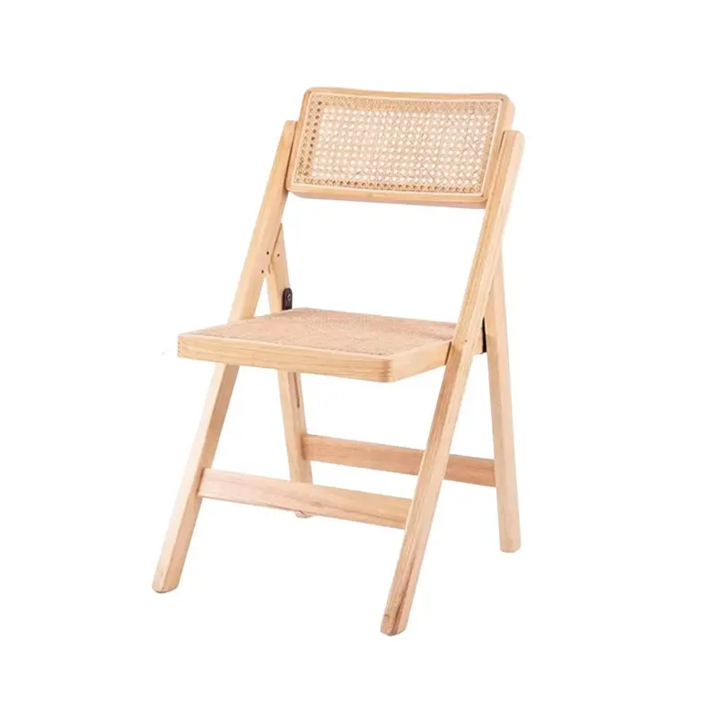 Silla de comedor barata al por mayor, silla plegable de madera maciza con ratán natural