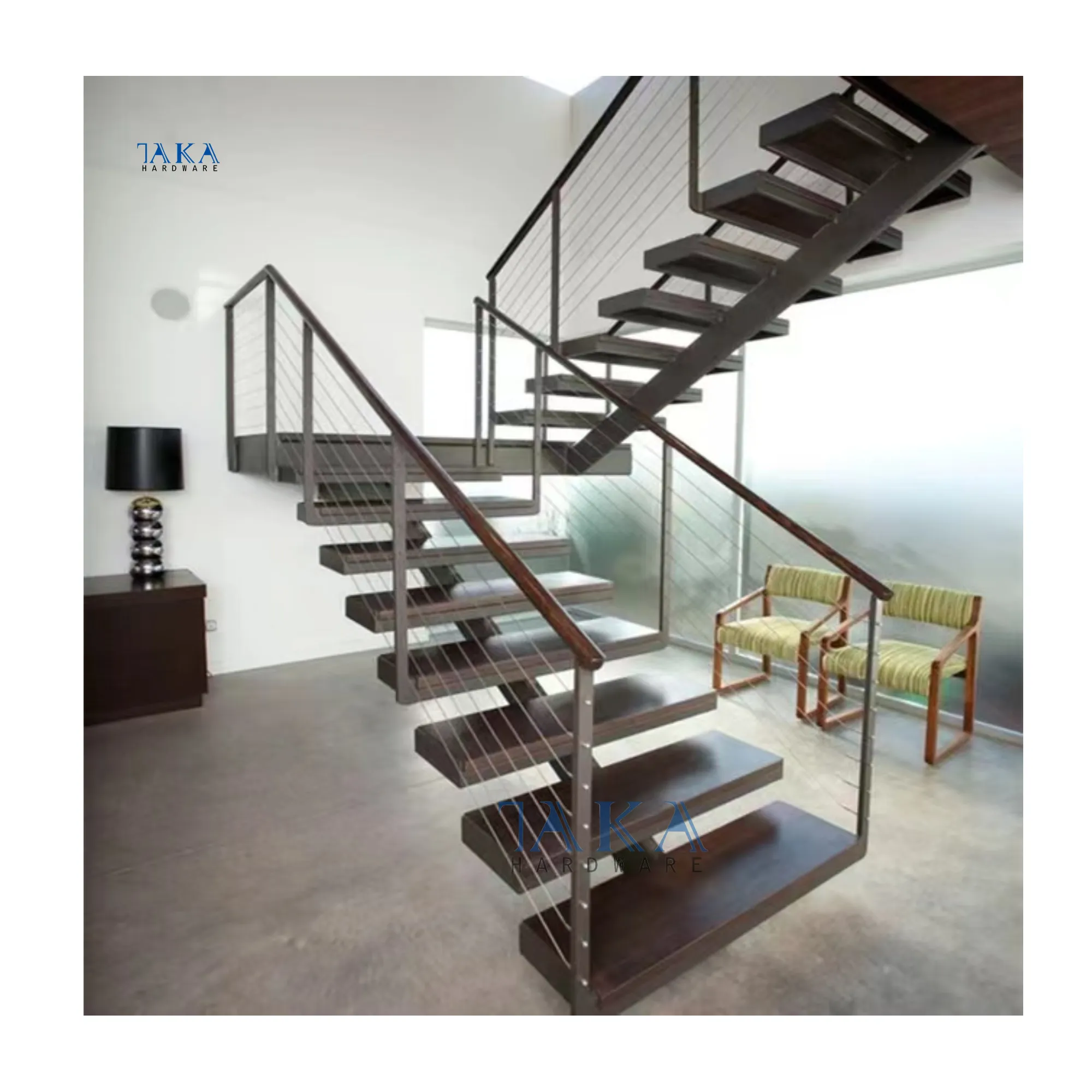 TAKA – escalier décoratif en acier, rampe de câble, escalier extérieur en métal, escalier extérieur droit