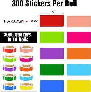 可回收3000件10卷1.57x0.75英寸自粘彩色编码标签矩形射频识别彩色编码贴纸葡萄酒食品 - Product Image 2