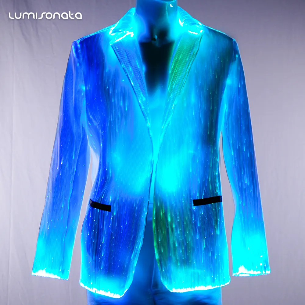 Prom luminoso vestito di luce up costumi led giacca in fibra ottica abbigliamento