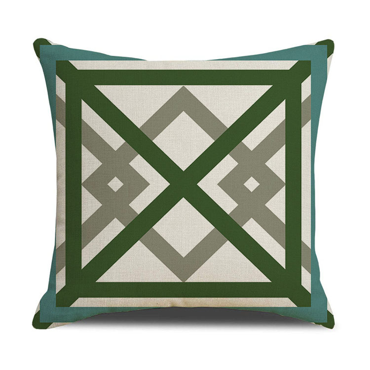 Luxury Style Green Linen Sofa Pillowcase Dark Green Geometric Pattern Pillowcase Bedside Decoration Cushion Cover