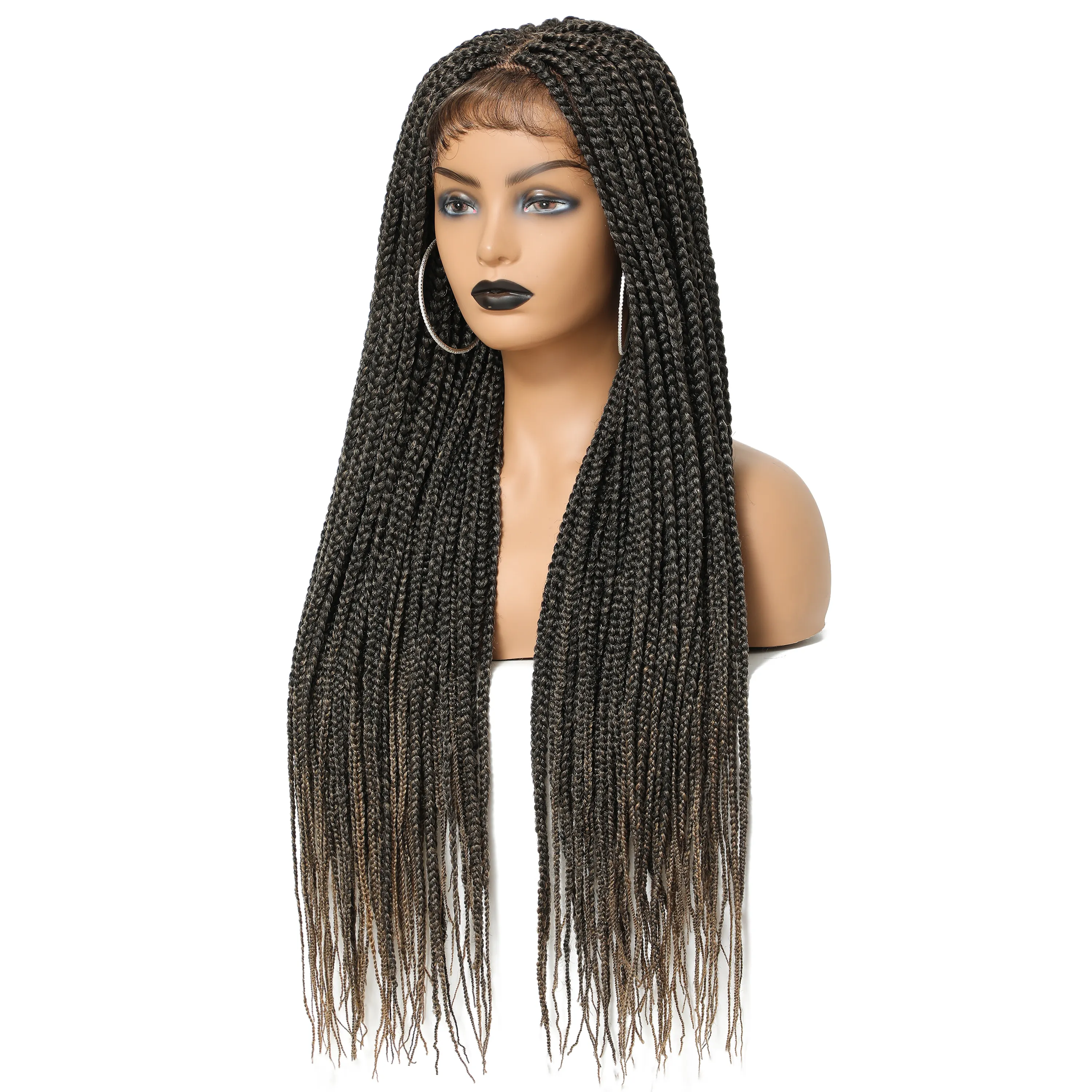 Peruca africana tranças europeias e americanas, cabelo curto, ponto médio, fibra química, caixa de cabelo trança