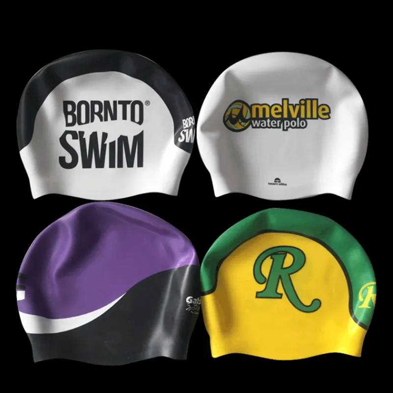 Chapéu de silicone para nadar, logotipo adulto personalizado do oem impresso adequado