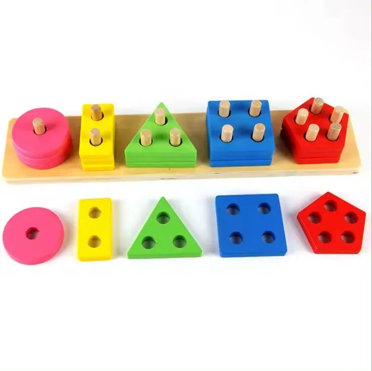 प्रारंभिक शिक्षण शैक्षिक लकड़ी के ज्यामितीय आकार के खिलौनों के स्टैकिंग टॉवर से मेल खाने वाले आकार को अनुकूलित करें