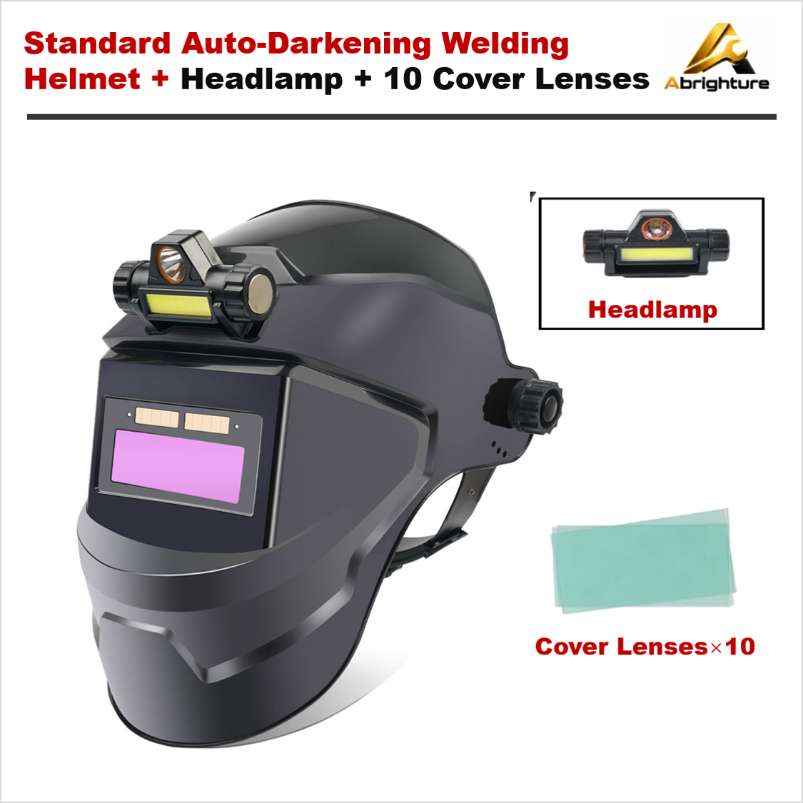 Std Auto-Darkening Helmet + Headlamp + 10 Lenses