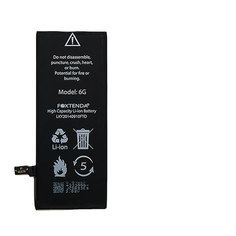 Iphone 6G pil siyah OEM durum rengi için fabrika mobil cep telefonu lityum iyon şarj edilebilir pil