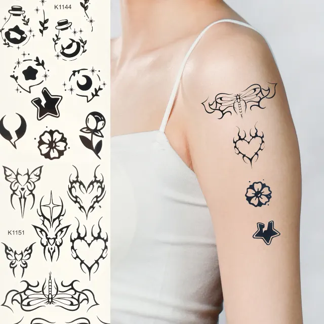 Venta al por mayor tatuaje flores pegatinas flor pequeño animal negro tatuaje suministros pareja estilo desechable temporal pegatinas tatuajes