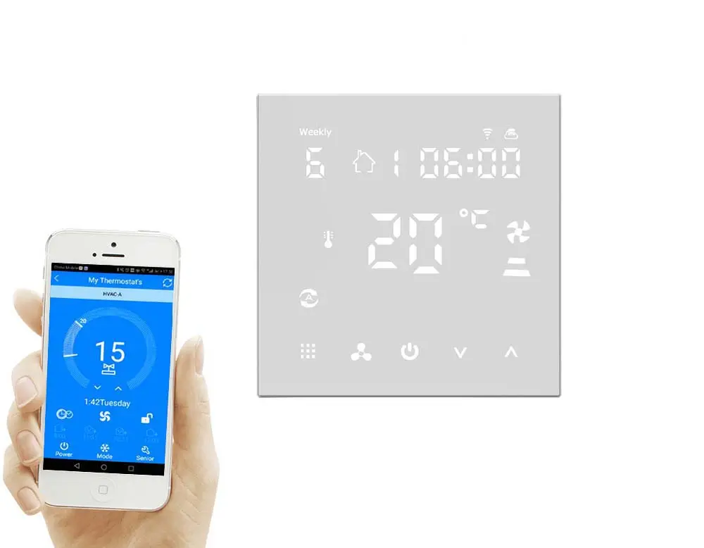 Termostato lcd touch screen 24v tipo 2, sensor de toque com controle de velocidade do ventilador