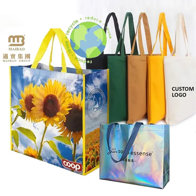 Commercio all'ingrosso Su Ordinazione Stampato Eco Friendly Recycle Della Spesa Riutilizzabili PP Laminato Non Tessuto Tote Bag In Tessuto Borse per la Spesa