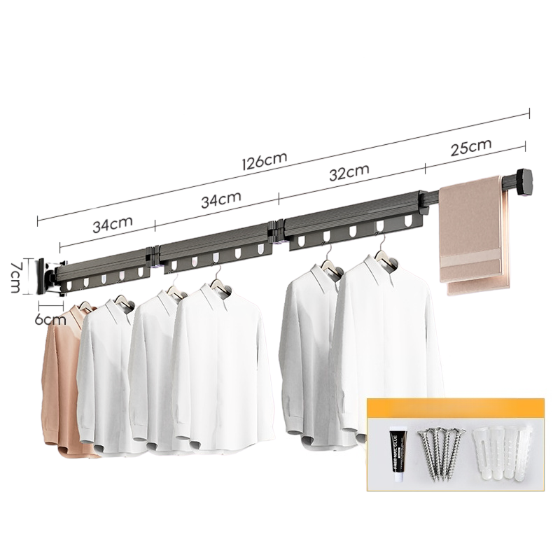 (Adhesive / Drill mounting)126cm-3 folds fixed hanging holes