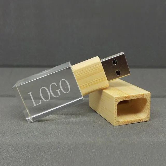 2023 USB personalizado madera cristal Memory Sticks regalo de boda transparente rectángulo Pendrive 1GB 2GB capacidad completa Usb Flash Drive