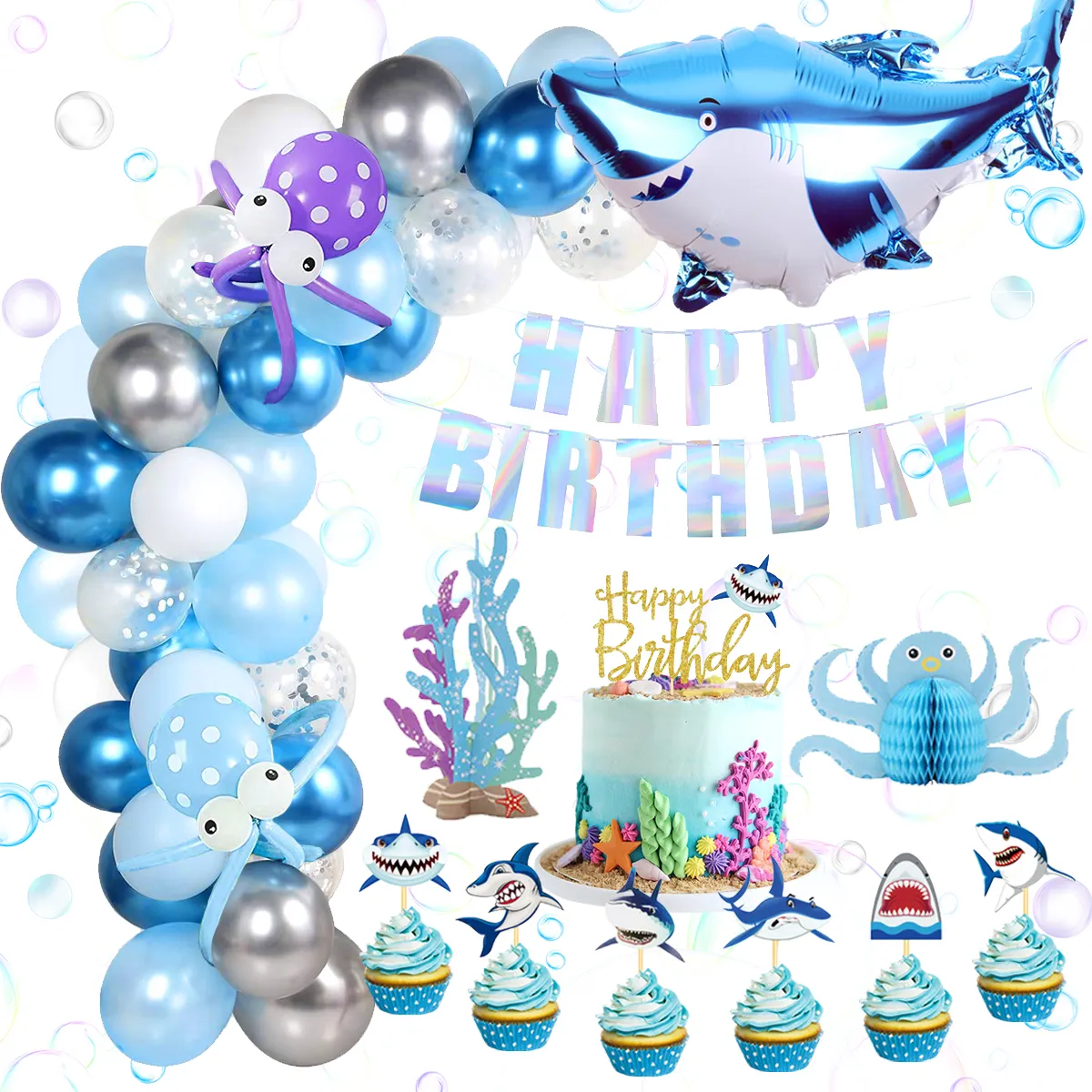 PARTYCOOL Baby Boy Birthday Party Decoration Shark Theme Party Shark Balloon Banner For Shark Party Supplies Birthday