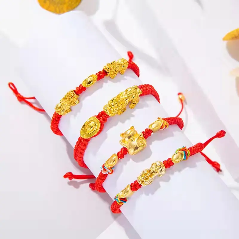 Gold-plated pixiu woven red rope bracelet lucky bracelet hand-woven adjustable bracelet