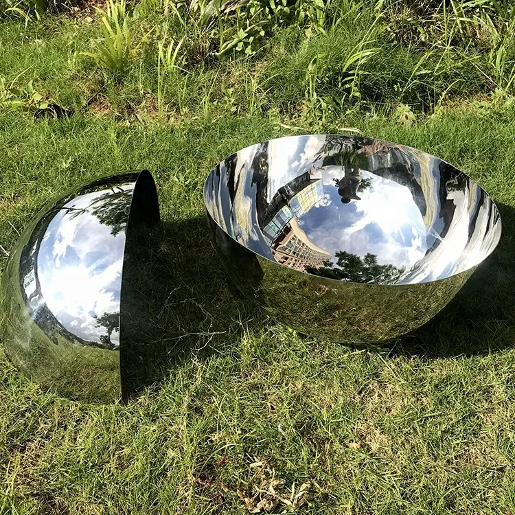 Alta calidad personalizada grande moderno al aire libre jardín decorativo Metal Arte Abstracto esfera hemisferio globo escultura de acero