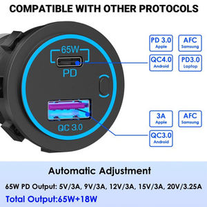 开/关开关汽车充电器USB C PD & QC3.0电源插座65W USB汽车充电器蓝牙点烟器通用DC 12V 24V - Product Image 6