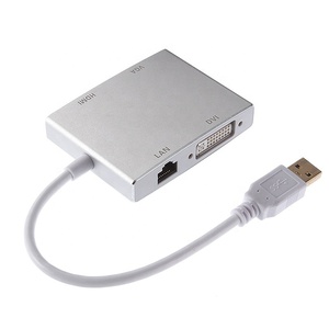 Adaptador 4 en 1 USB a Video HDMI VGA DVI RJ45 Ethernet Convertidor para múltiples monitores y Windows 7 8 10 y Mac OS X, etc.