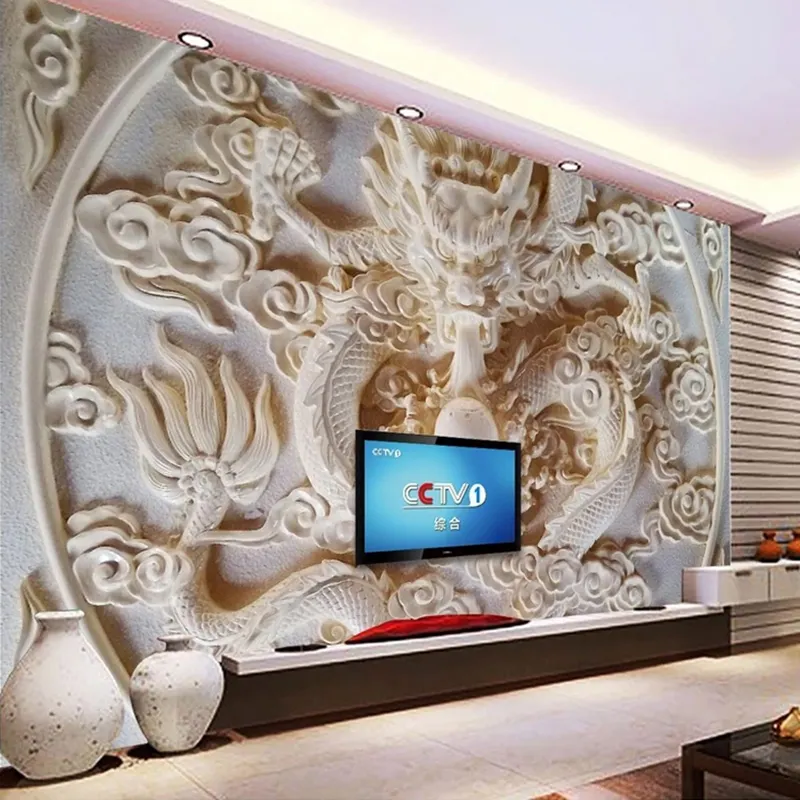 Custom 3D Murales Carta Da Parati di Stile Cinese Drago Sollievo Foto Murale 3D Stereoscopico Art Living Room TV Sfondo Muro di Carta