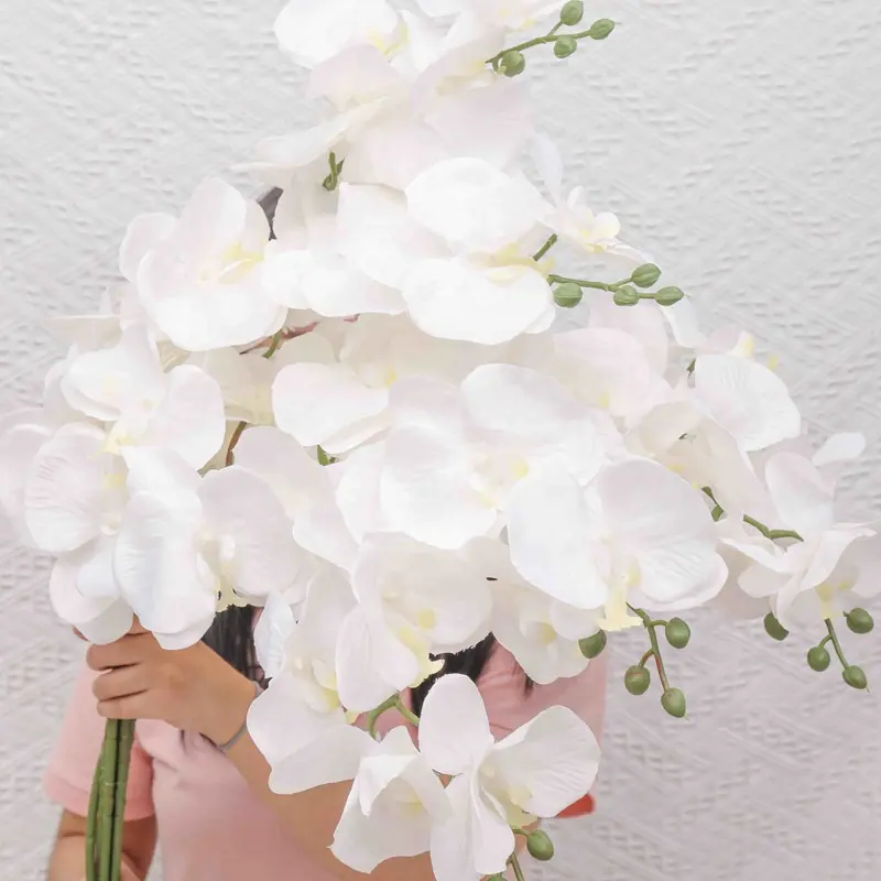 JCF280 fiori decorativi e ghirlande grande fiore artificiale orchidea di seta bianca Phalaenopsis