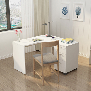 Bàn Máy Tính Hình Chữ L Màu Trắng Với Tủ Sách Bàn Góc Bằng Gỗ Sồi Đặc Kèm Kệ Sách Đồ Nội Thất Văn Phòng Gia Đình - Product Image 3