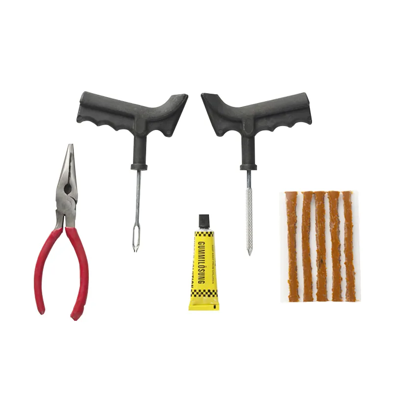 Kit de reparo de pneu de carro motocicleta, emergência, sem câmara de ar, ferramenta de tiras, plugue sem câmara de ar, perfurador plano