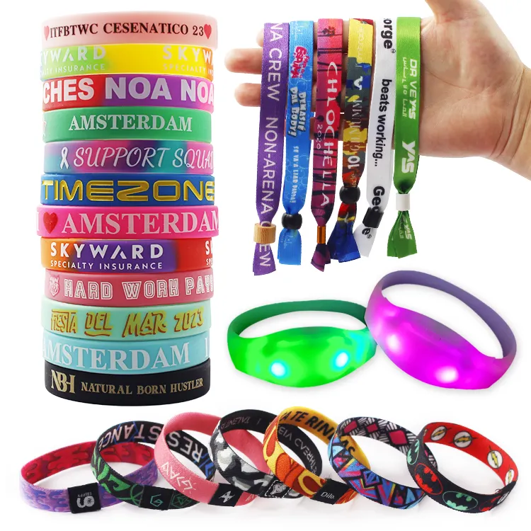 Festival personnalisé tout bracelet en tissu avec logo avec bracelet led de fête télécommandé bracelets en silicone personnalisés pour les événements
