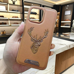 25051 Business <strong>Style</strong> Deer Patterned Embossed Leather Phone case Fall protection Compatible with <strong>Apple</strong> Models of PC - Product Image 1