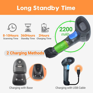 HENEX HC-3208RC <strong>AUTO</strong> Scan Wired Bar Code Scanners Reader Cordless Handheld 1D 2D QR Barcode Scanner with Rechargeable <strong>Cradle</strong> - Product Image 3
