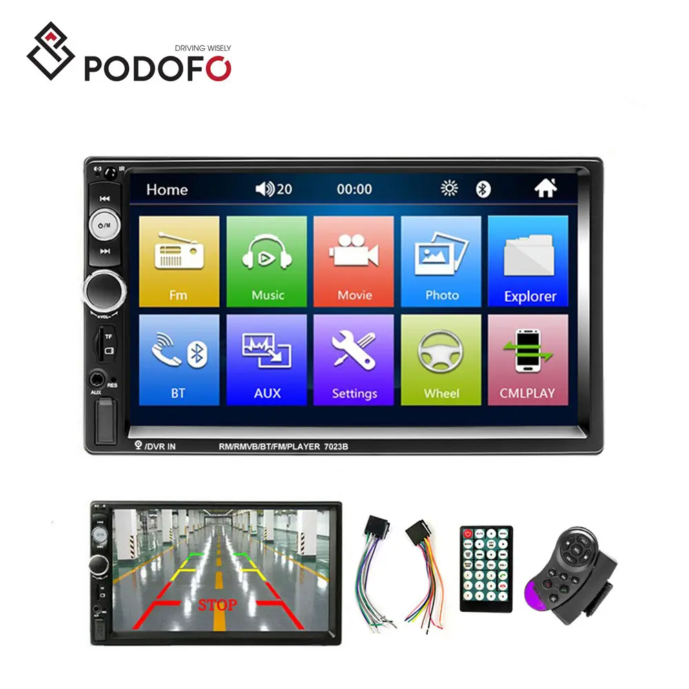 Podofo Car MP5 Player Car Stereo Radio Para Auto 7 "Touch Screen USB AUX IN Wheel Control Auto Electronics 7023B