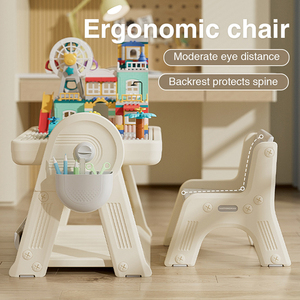 6 in 1 çocuk aktivite masa sandalye seti bebek çalışma masaları katlanır raflardan çizim kurulu yürümeye başlayan yapı taşları masa - Product Image 3