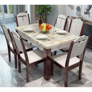 Muebles clásicos para el hogar, juego de mesa de comedor de mármol Simple Rectangular, mesa de comedor y silla con diseños de lujo de 6 plazas