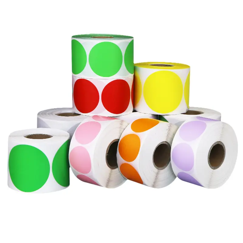 Pegatinas de impresora térmica autoadhesivas personalizadas, papel adhesivo térmico directo, etiquetas térmicas redondas de colores para negocios