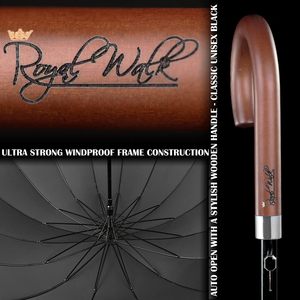Royal Walk 54-Inch Automatic Open Windproof Umbrella Large <strong>Rain</strong> <strong>Cover</strong> for 2 Persons 16 Ribs Fast Drying Classic Wooden Umbrellas - Product Image 2