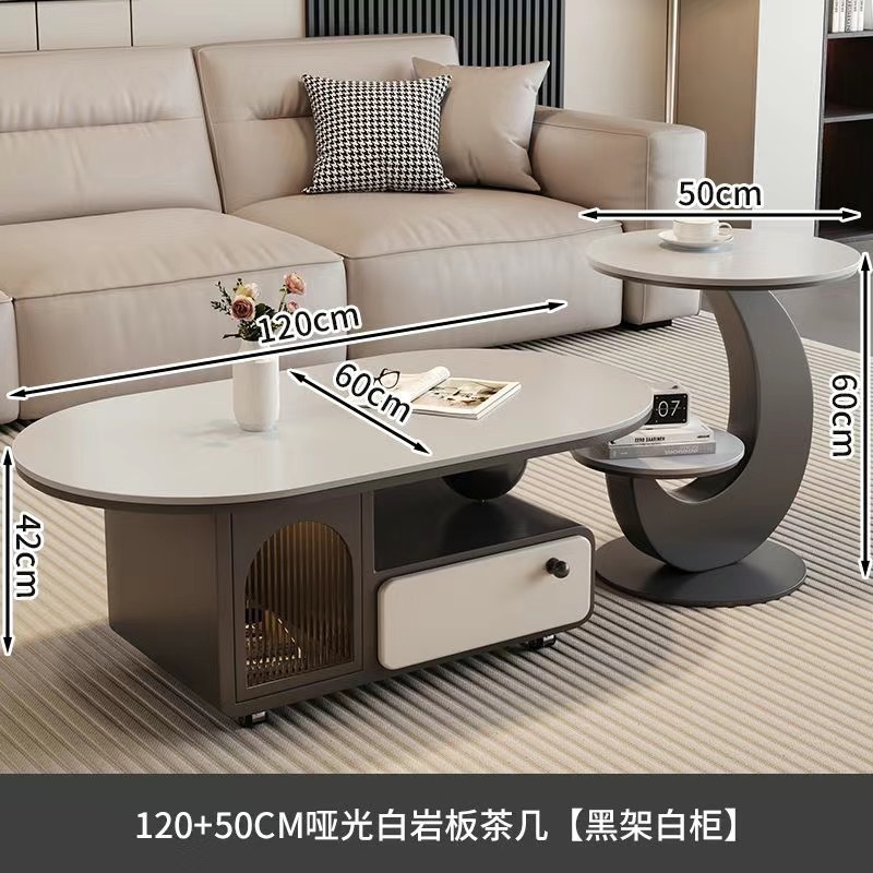 Conjunto de mesa de centro con tablero blanco mate de 120 cm x 50 cm.