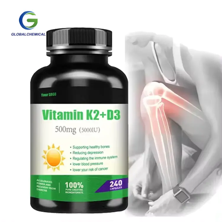 Suplemento DE SALUD Vitamina K2 MK7 Softgel materia prima vegana 5000iu vitamina D3 K2 Cápsulas