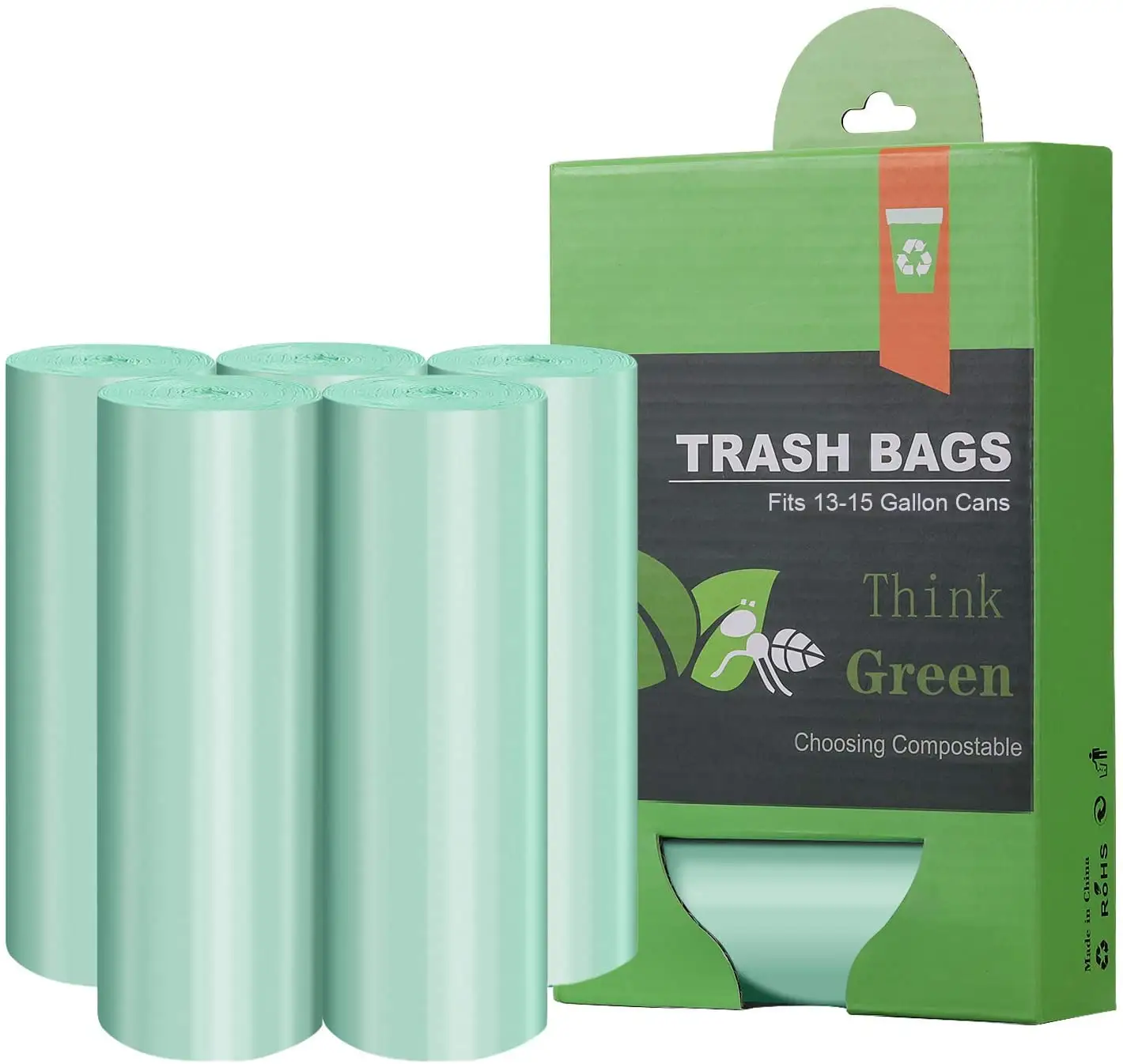 Oem biyobozunur compostable mutfak 4 gallon 13 gallon 30 gallon ağır çöp torbası yeşil