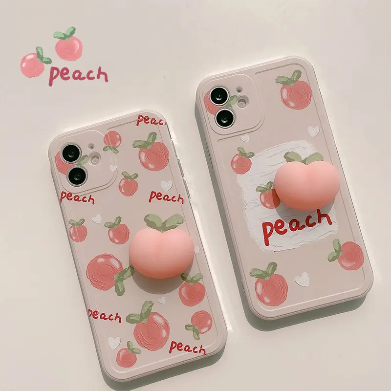 핑크 귀여운 실리콘 전화 케이스 아이폰 13 프로 맥스 재미 있은 케이스 여름 3D 긴장 구조 복숭아