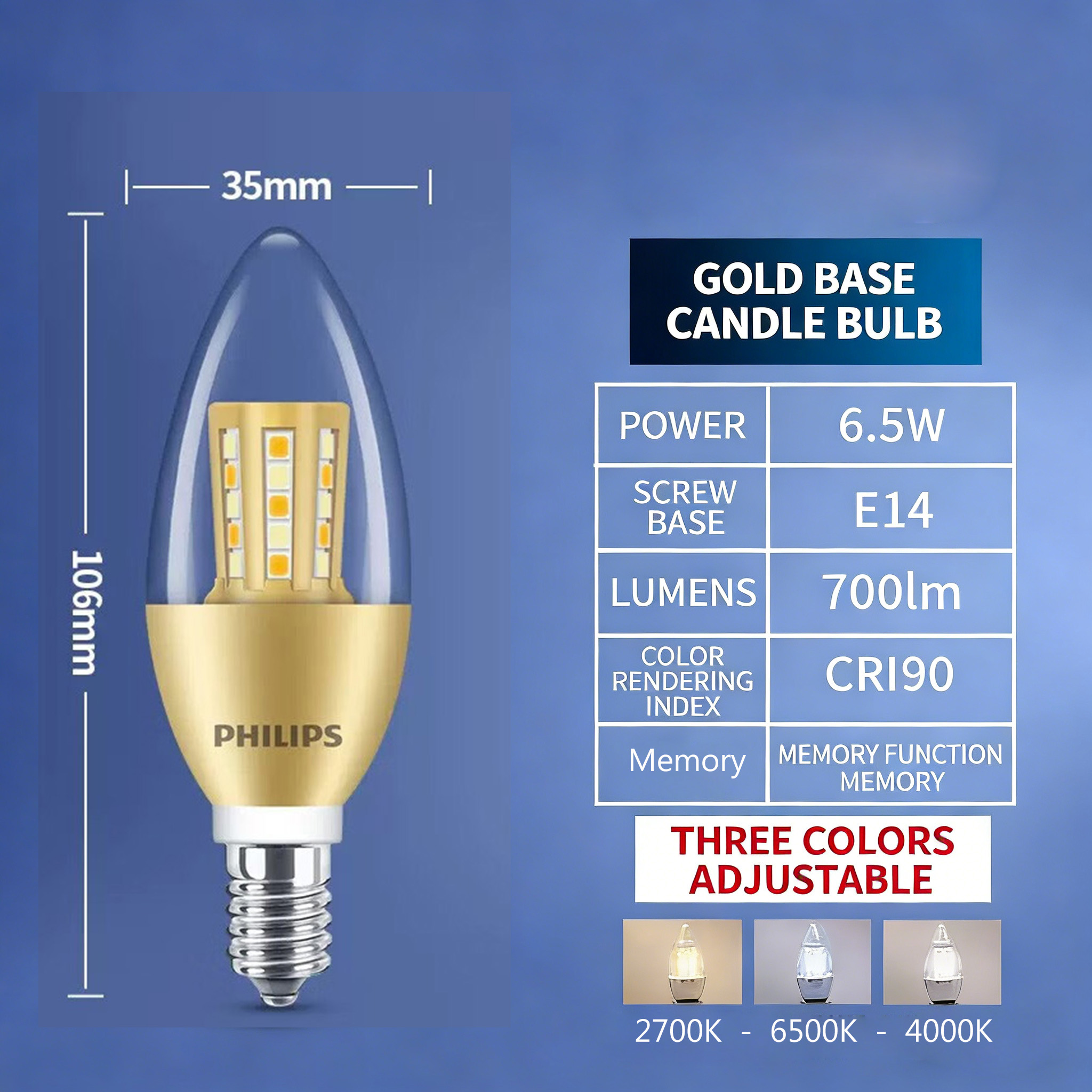 2 E14 6,5W 700lm 2700K Or Dimmable