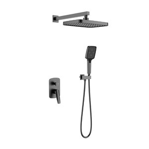 Luxo Chuva Bath & Shower Faucet Set Wall Mounted Gun Cinza Preto Escondido Latão <span class=keywords><strong>Material</strong></span> Mixer Tap <span class=keywords><strong>System</strong></span> Kit para banheiro