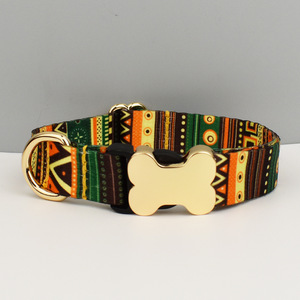 Laisse de chien avec étiquette de nom gravée au laser, collier de chien imprimé avec boucle en os et sangle de style ethnique - Product Image 2
