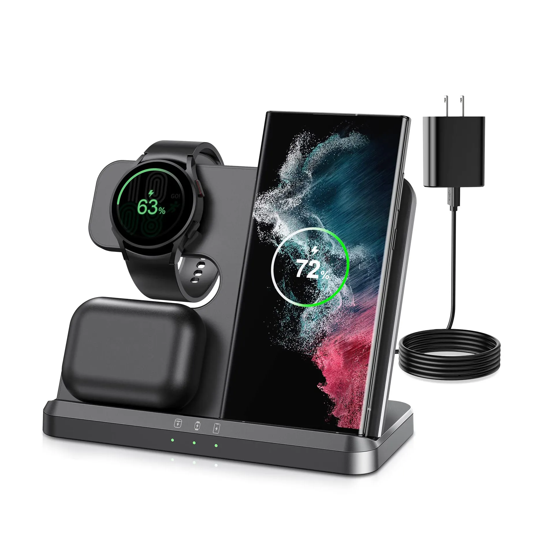 I più venduti 2023 Phone Qi Super Fast Magnetic Charging Dock Charger Station 3-1 Stand 3 In 1 caricabatterie Wireless per Samsung Watch