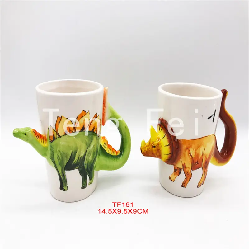 Tazza dipinta a mano tazza da caffè in ceramica ceramica per regali di san valentino tazza 3D dinosauro con supporto rilievo animale vivido Halloween