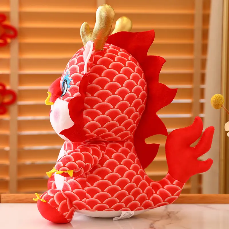 चीनी नव वर्ष लाल ड्रैगन शुभंकर भरवां पशु ड्रैगन आलीशान खिलौना नए साल के त्योहार उपहार के लिए