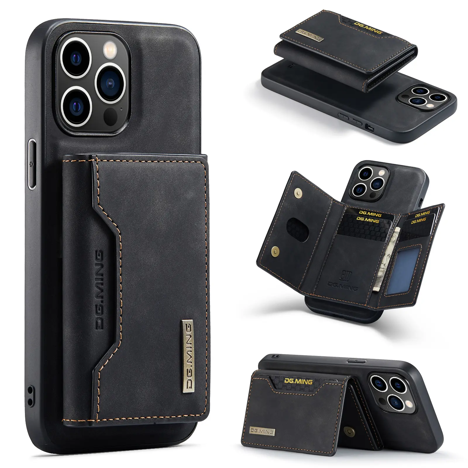 마그네틱 다기능 카드 홀더 전화 보호 커버 IPhone15 Pro 용 클래식 마그네틱 지갑 PU 가죽 전화 케이스