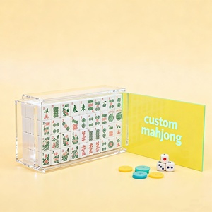 144 Gạch Acrylic Mahjong Trường Hợp Laser Khắc Perspex Trung Quốc Đài Loan Mahjong Set Box Với Huỳnh Quang Nắp - Product Image 1