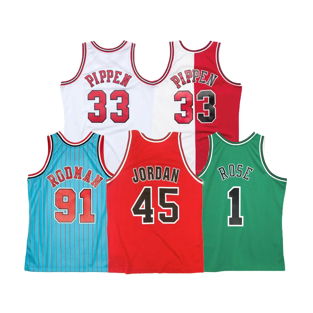 Costurado Basquete Jerseys Chicago 1 Rose 33 Pippen 45 Michael 91 Rodman Estilo Antigo