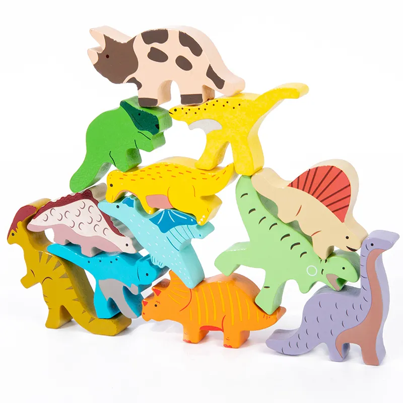 خشبية لعبة على شكل ديناصور ديناصور التراص كتل ألعاب حيوانات هدايا ما قبل المدرسة مونتيسوري التوازن اللعب